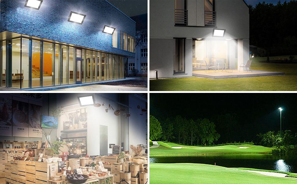 100W LED Flood Light Outdoor 10000LM Super Bright Security Light IP66 Waterproof 6500K Daylight White Exterior Light for Basketball Court Stadium Playground High Lumen Energy Efficient Long Service Time