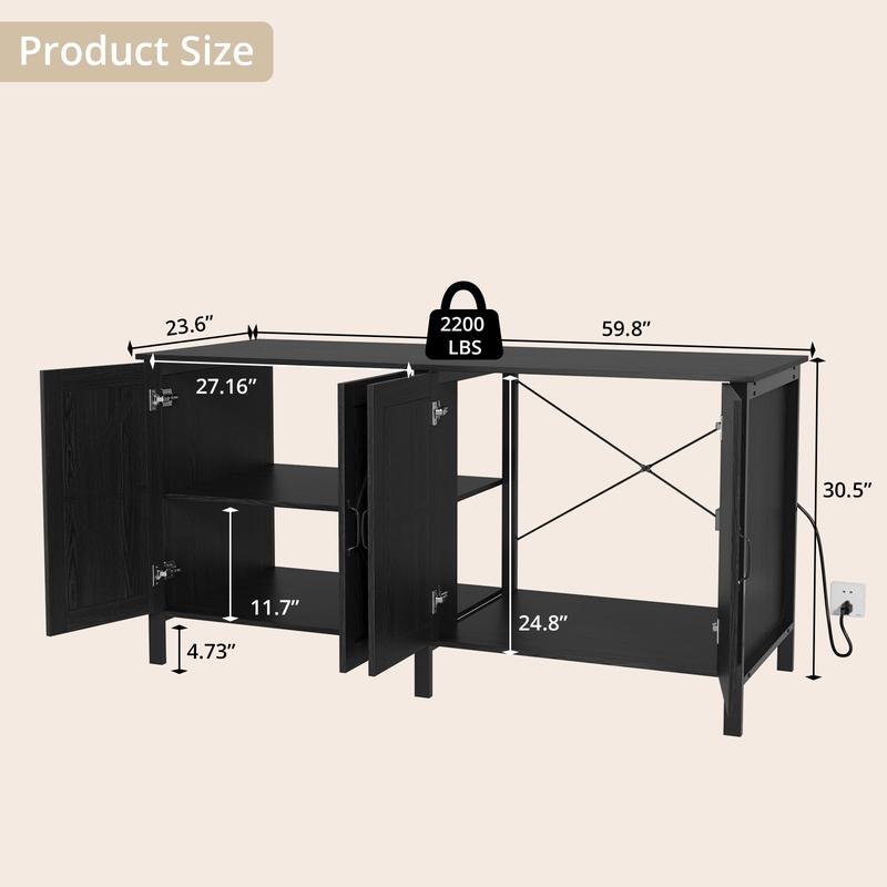 VOWNER Farmhouse 100-150 Gallon Fish Tank Stand, Heavy Duty Aquarium Stand with Storage Cabinet and Power Outlet, Reptile Tank Stand Fits 100/120/150 Aquariums, 59.8" L x 23.6" W, 2200LBS Capacity