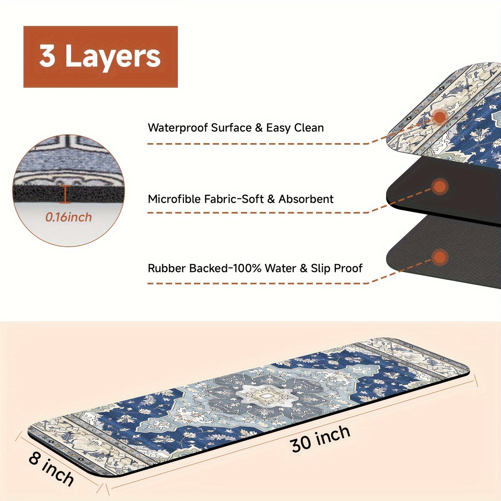 Non-Slip Stair Treads for Wooden Steps, 15PCS Boho Blue Carpet Stair Runners, Washable Stair Mats for Kids, Dogs, Elders, Indoor Stair Protectors with Adhesive, Vintage Floral Design
