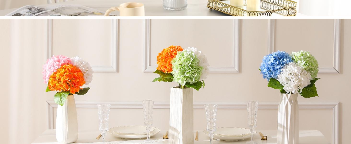 3 large diameter simulated hydrangea flowers, single stem realistic hydrangea flowers, 54cm simulated tactile latex hydrangea flowers, artificial flower decoration for weddings, parties, offices, and homes