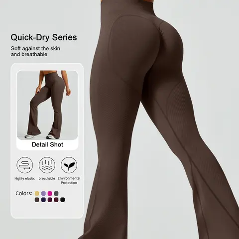 Women's Solid Color Flare Leg Sports Leggings, Breathable High Waist Activewear Yoga Leggings, Sportswear for Indoor Outdoor Wear, High Waisted Sportswear, Active Wear, Fitness Clothes