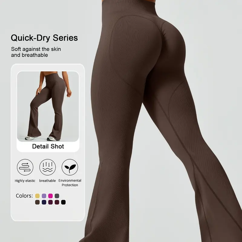 Women's Solid Color Flare Leg Sports Leggings, Breathable High Waist Activewear Yoga Leggings, Sportswear for Indoor Outdoor Wear, High Waisted Sportswear, Active Wear, Fitness Clothes