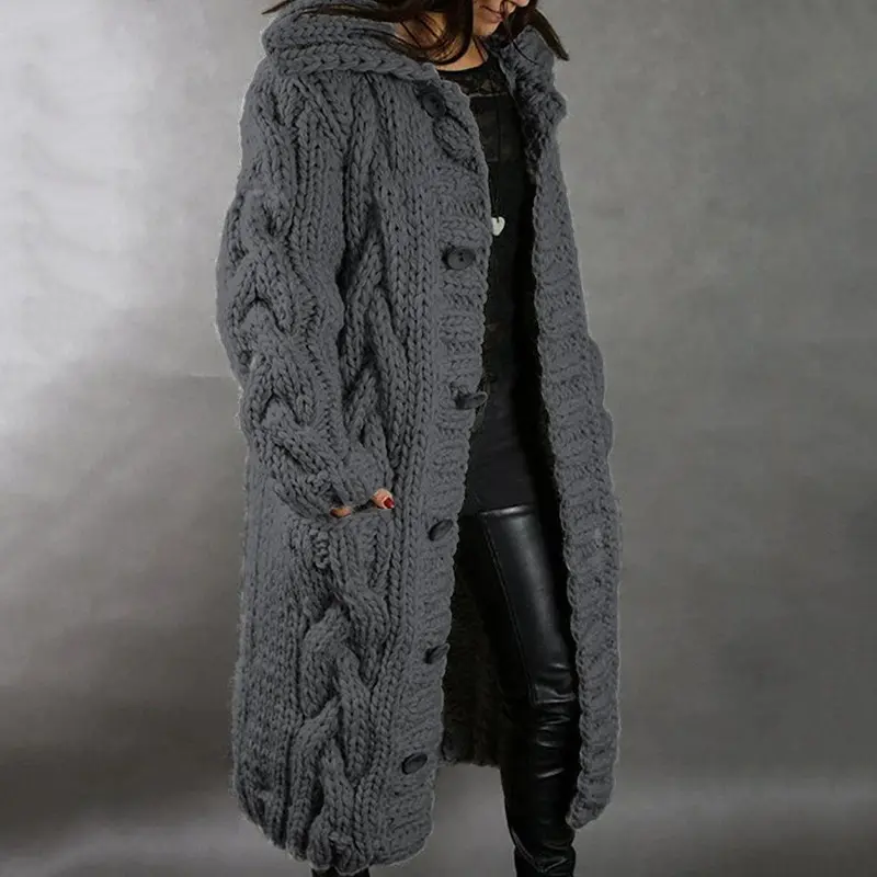 Women's oversized cable knit long cardigan