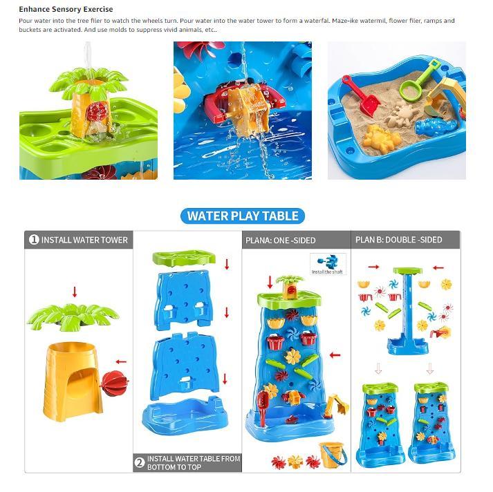 3 Tier Sand and Water Table Summer Outdoor Play Set Beach Surf Soaking bath Toy Backyard Birthday Holiday Christmas Gift for kids