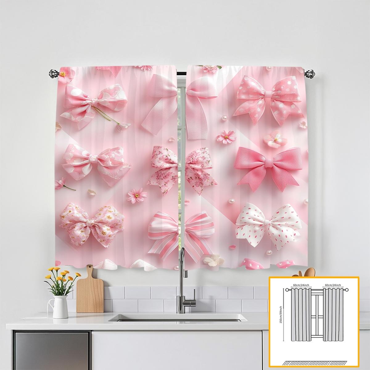 Bow Pattern Curtain, 2 Counts/set Modern Simple Home Decorative Curtain, Home Decoration Curtain, Home Decor for Living Room Bedroom Study Room