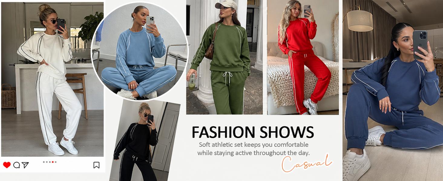 Yousify Women's 2-Piece Cotton Blend Track Suit - Long Sleeve Sweatshirt, High Waisted Medium Length Jogger Sweatpants, Casual Wear, Machine Washable Athletic Set, Two-Pieces