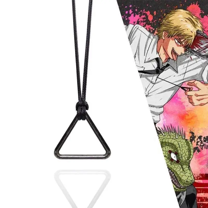 Anime Chainsaw Man Necklace Cosplay Denji Pochita Pendant Jewelry Triangular Pull Ring Prop Choker Leather Chain Accesssories
