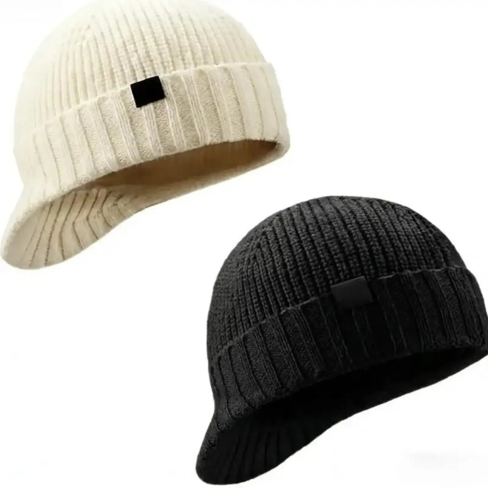 2pcs Knitted wool hat solid color elastic lightweight, soft and comfortable baseball cap, warm and windproof in autumn and winter. Knitted brim for men's outdoor sports, skiing and cycling, warm and winter clown duck tongue baseball cap