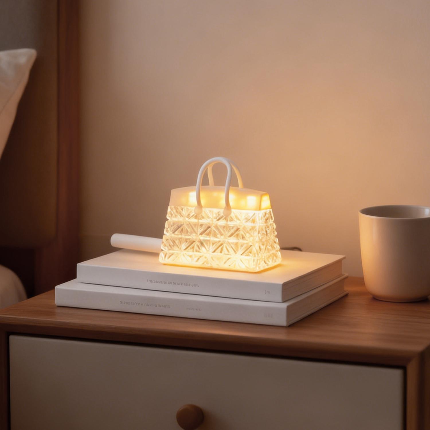Crystal Transparent Handbag Night Light, Creative Desktop Decoration Gift, Eco-Friendly Ps Material, Battery Powered, Perfect for Girls' Bedroom Nightlight