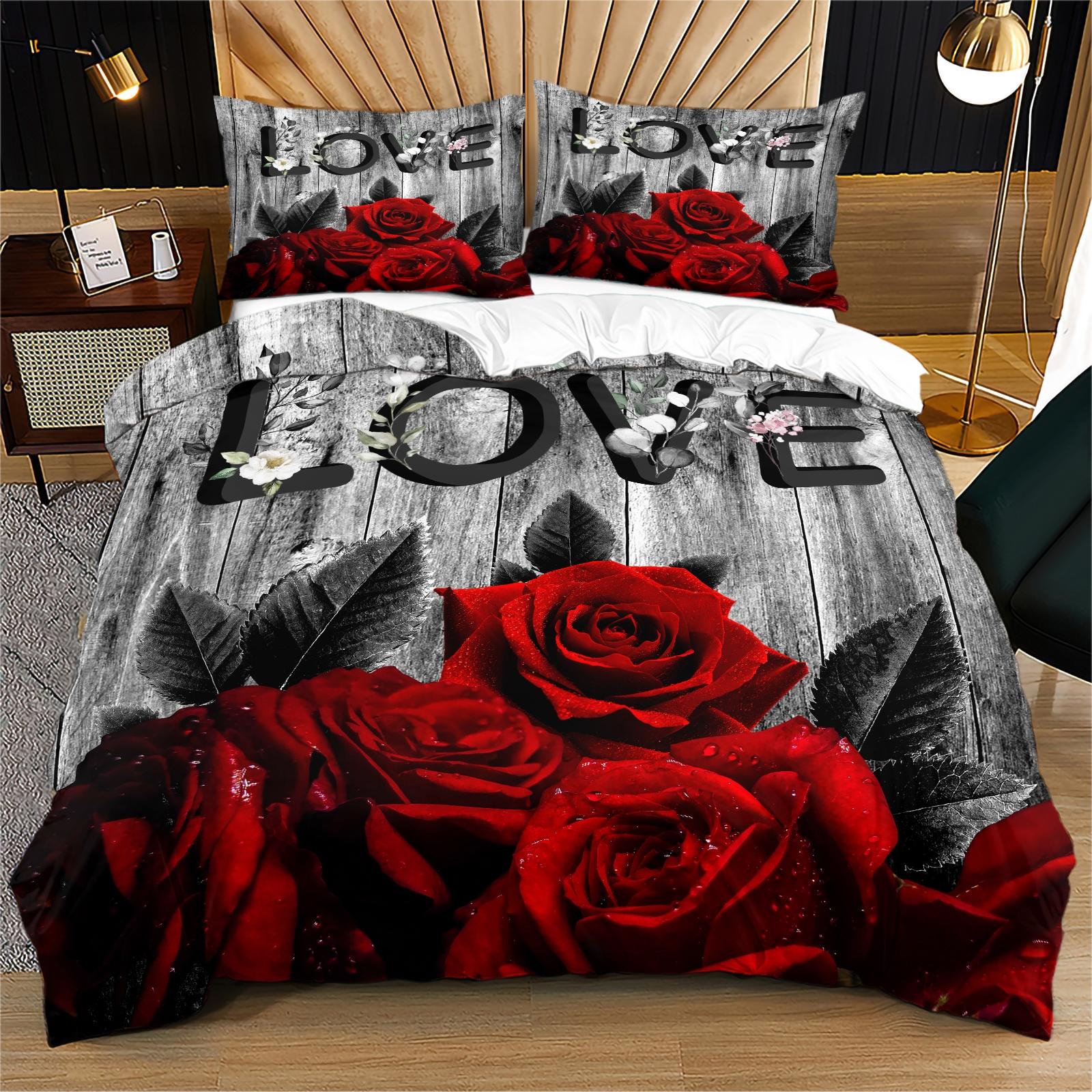 Soft Durable with Letter Rose Pattern, Includes 1 Fitted Sheet and 1 or 2 Pillowcases, Perfect Gift for Teens & Adults, Bedroom Bedding Set