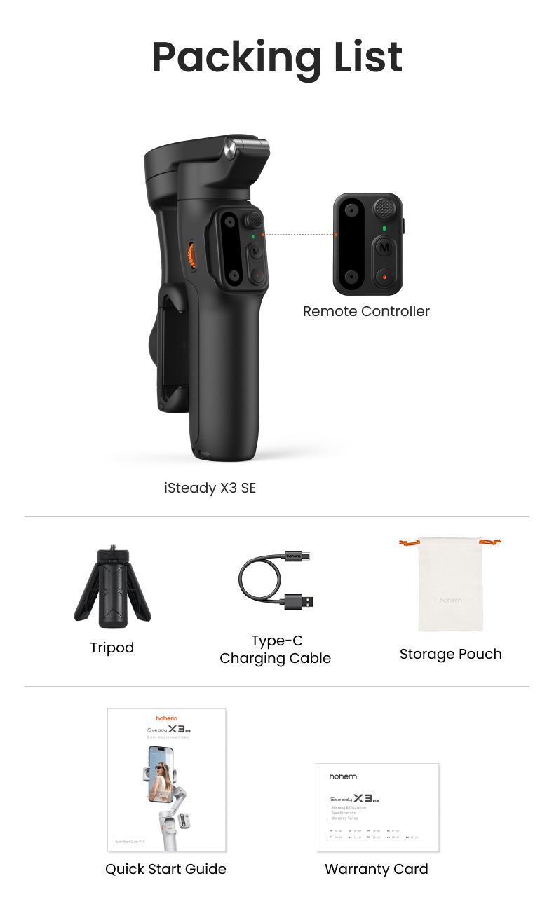 hohem iSteady X3 SE New Gimbal Stabilizer for iPhone, AI Facial Tracking,Smartphone Gimbal with Detachable Remote Control, Portable Foldable 3-Axis Phone Gimbal for Android & iPhone 17 series,Built-in Extendable Rod,Vlog Stabilizer,Selfie accessories
