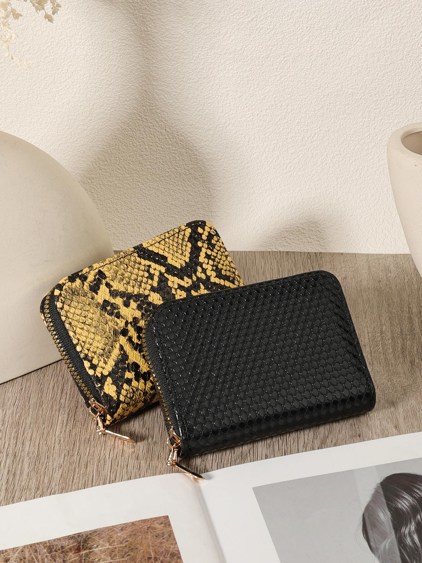 Fashionable Snakeskin Print Short Wallet, Casual Versatile Zipper Card Holder, Simple and Casual Multi Slot Wallet for Women & Girls