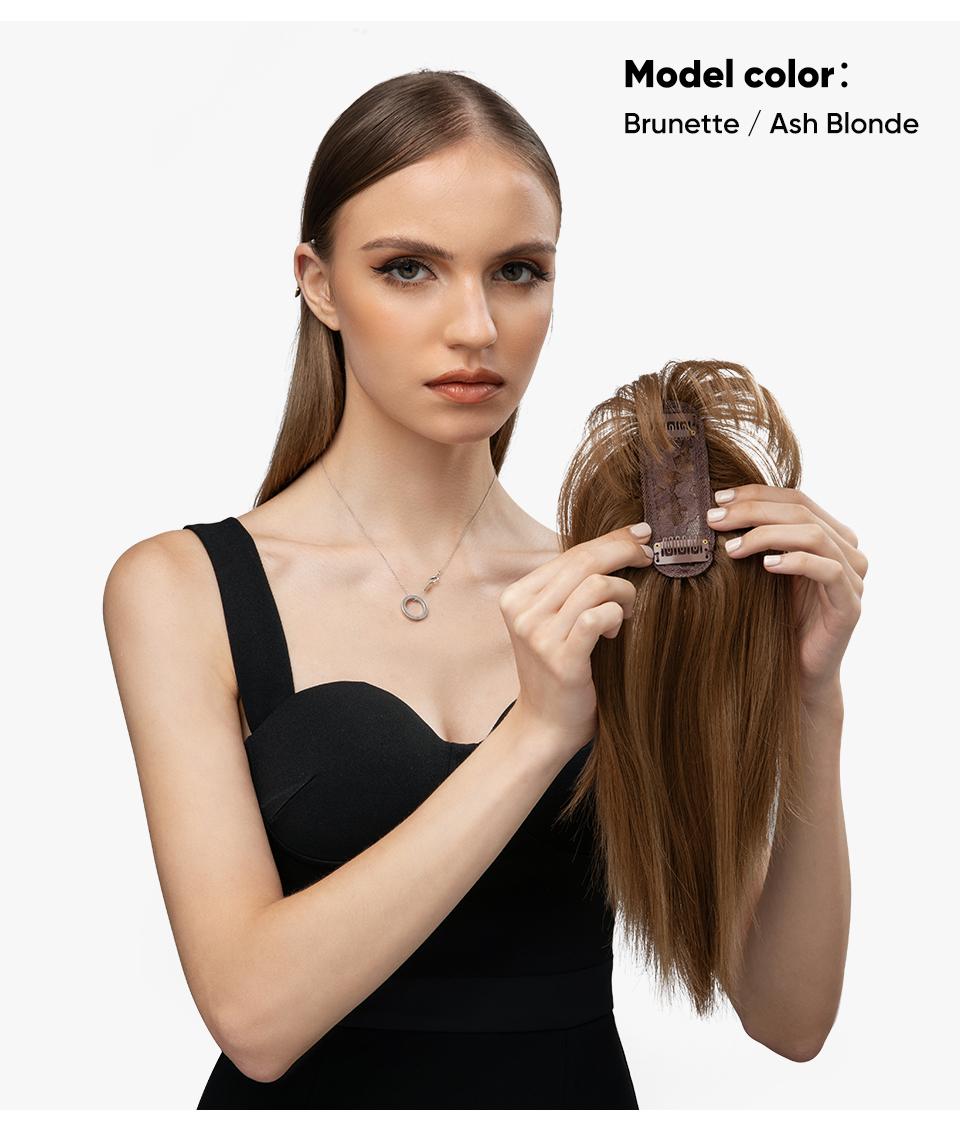 One Piece Synthetic Clip in Hair Topper With Bangs Straight Wig Overhead Natural Invisible Replacement Cover White Hair Piece