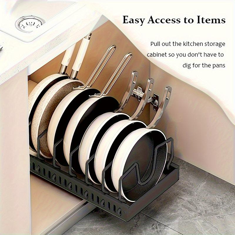 Adjustable Pull-Out Drawer Organizer, Adjustable Dividers, Expandable Kitchen and Bathroom Storage Cabinet with Adhesive, Easy Installation, Space-Saving Sliding Shelves