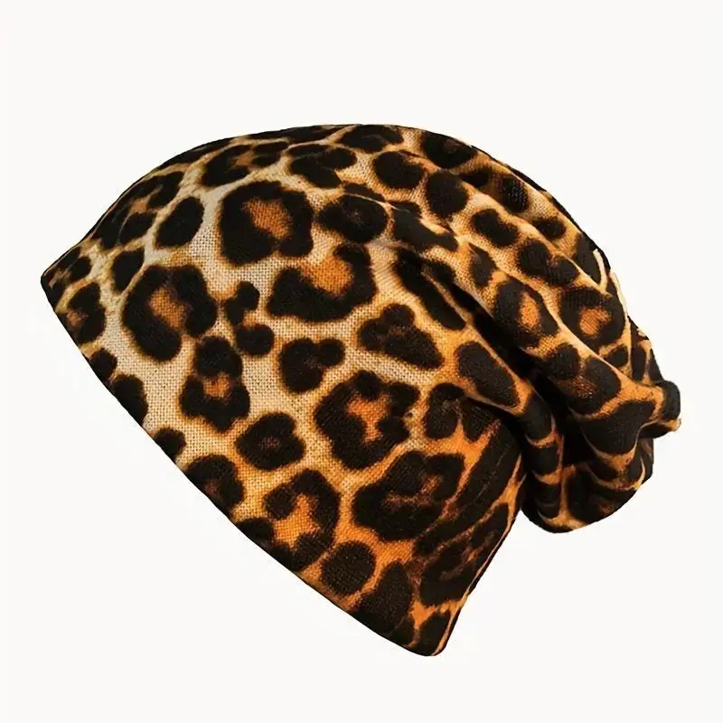 Women's Leopard Print Beanie, Trendy Boho-Inspired Soft Skull Cap - Lightweight & Stretchy for Travel, Yoga, Casual Outfits, Headwear, Accessories For Women, Breathable, Female, Soft Fabric, Casual Wear