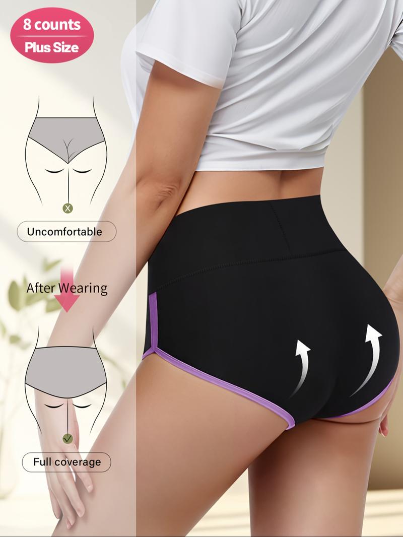 【Plus Size】 Butterfly & Letter Print Contrast Binding Brief, Fashion Breathable Underwear, Soft Comfy Breathable Panty for Daily Wear, Women's Underwear for All Seasons