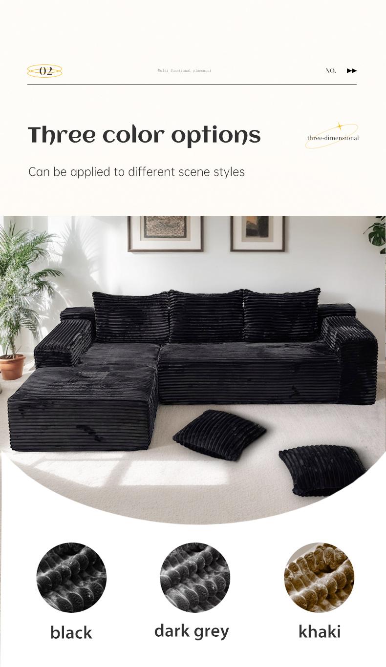 【2 Packages Shipping】105.9" L-Shaped Boneless Sectional Cloud Couch Corduroy Velvet Modular with Chaise No Assembly Required Sofa Living room furniture