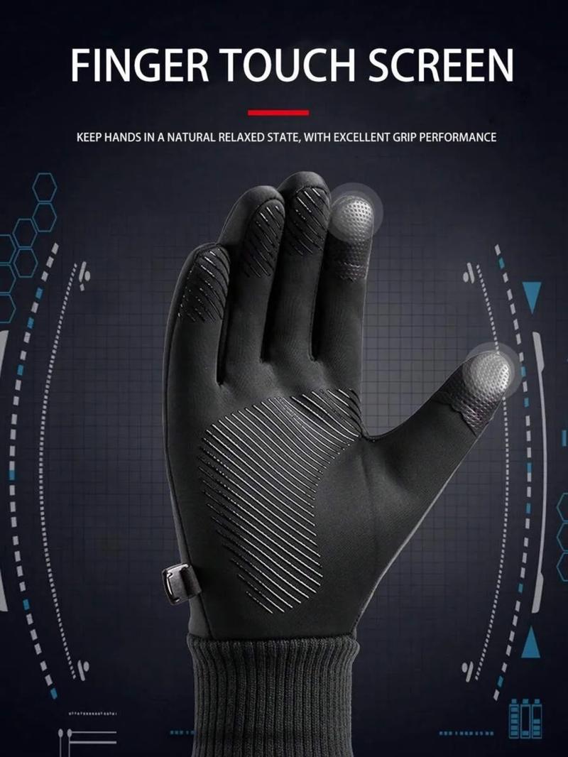 Men's Polyester Fleece Lined Gloves, Waterproof Windproof Touchscreen Compatible, Ideal for Skiing Cycling Motorcycle Outdoor Sports Motorbike Gloves
