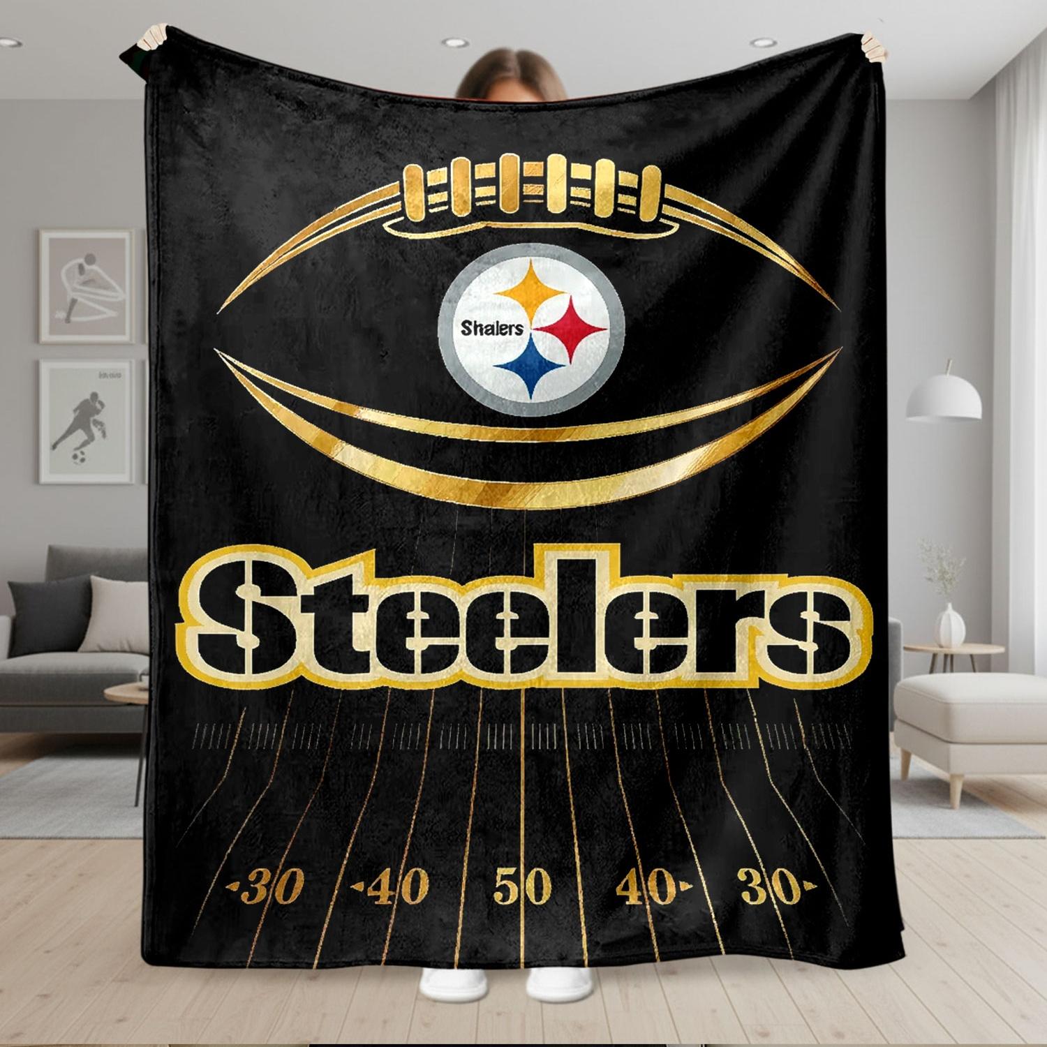 1pc Pittsburgh Steelers Football Eye Field Design Flannel Fleece Throw Blanket, Super Soft Plush Microfiber Warm Cozy Lightweight Anti-pilling for Couch Sofa Bed Living Room Office, Adults Men Women
