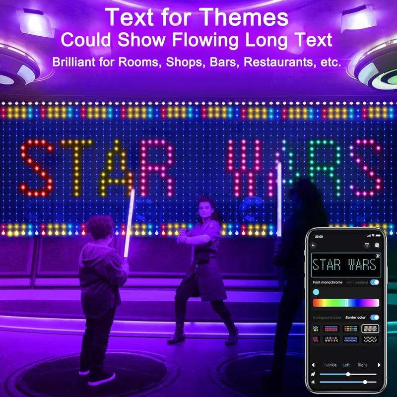 LED Intelligent Curtain Light IP65 RuB APP Control DIY Text and Pattern Fairy Tale Light for Curtain Background Home Decoration, Suitable for Halloween Christmas Holiday Decoration
