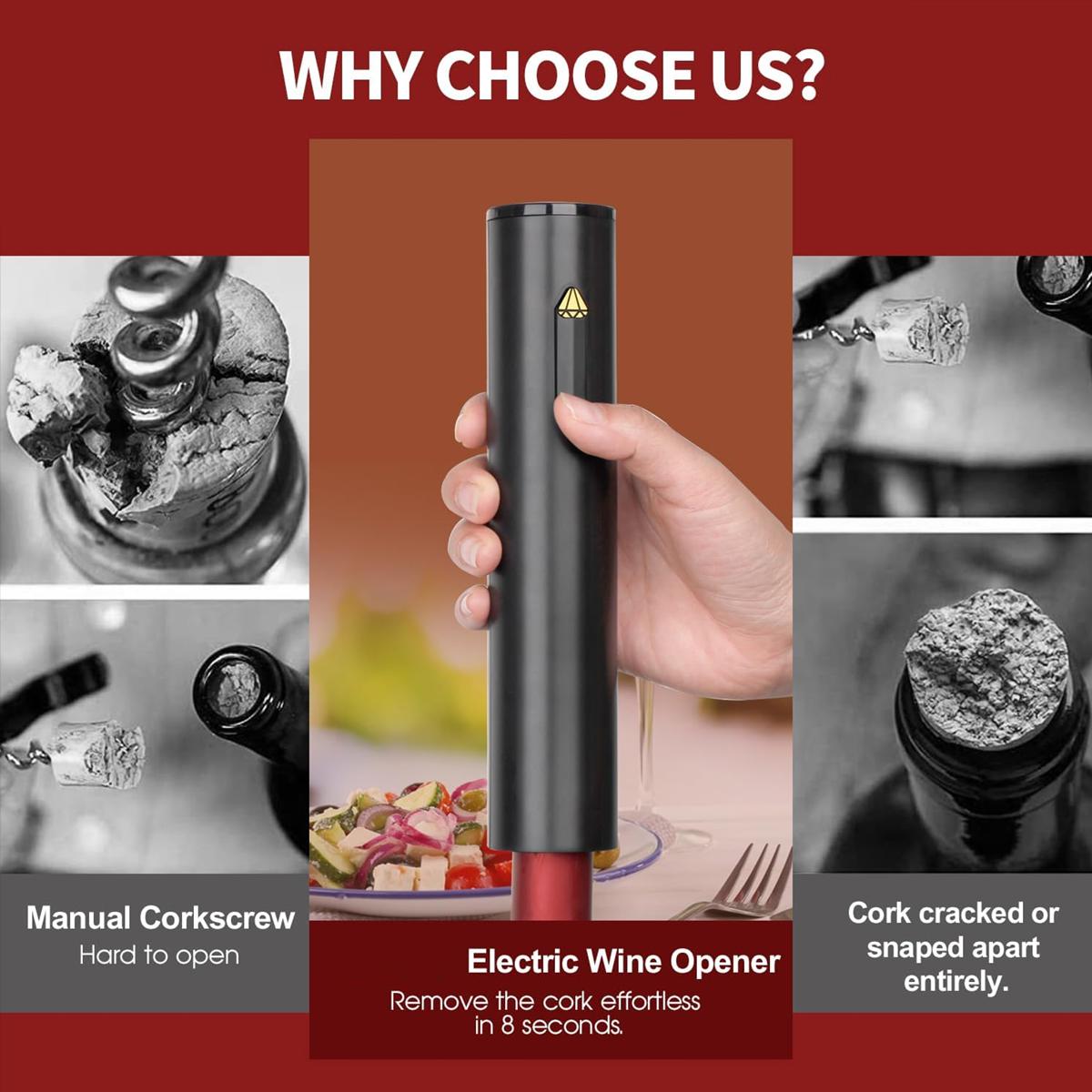 4-in-1 Electric Wine opener,, Wine Screw Puller, Corkscrew bottle opener,simulating manual slow openning to keep cork smooth reusable, Automatic and durable, for Wine Lovers Kitchen Home Bar Wedding Gift