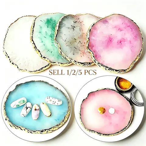 Resin Agate Shape Makeup Mixing Palette with Trim, Irregular Marble Pigment Mixing Tray for Nail Art, Eye Shadow, Lip Gloss, Glossy Beauty Tools