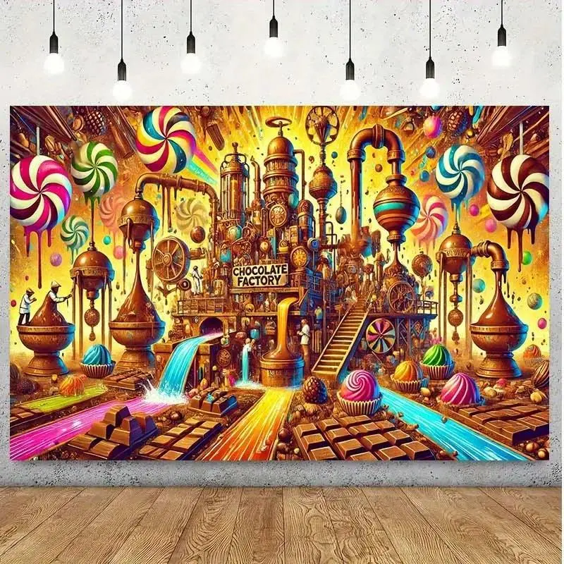 Chocolate Factory Exploration Backdrop Cloth - Home Decoration, Party Banner Supply