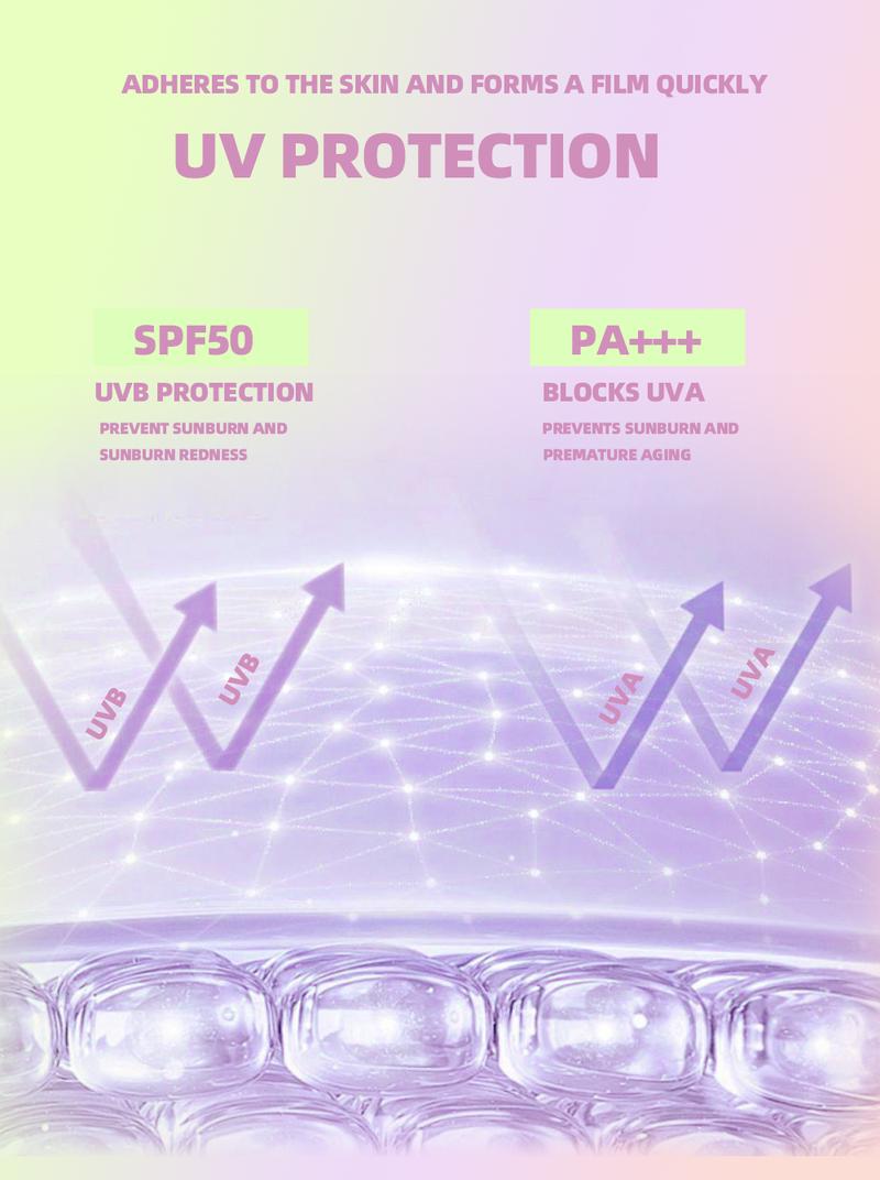 3-in-1 Color Correcting Facial Serum,Moisturizing Primer, , SPF 50 PA++ +Brightening Primer for Even Skin Tone, OilControl & Refreshing, Purple, Pink & GreenTones