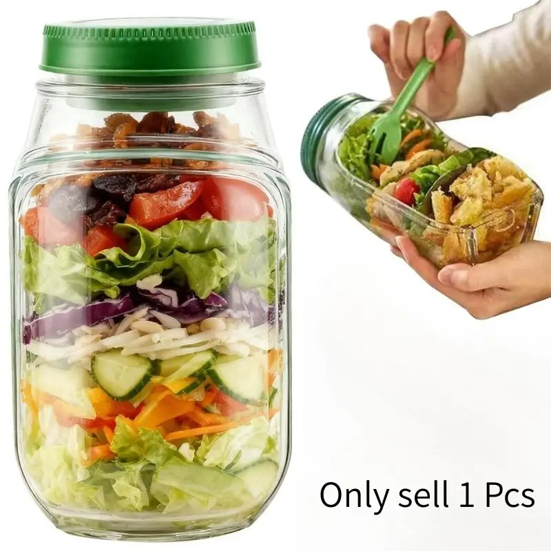 SALAD Jar - Salad Pod Mason Jar Side Open, Salad Jar with Side Opening for Lunch, Portable Salads Dressing Container with Lid, Preserving Containers for Travel Leakproof Dressing Compartment, Food Container
