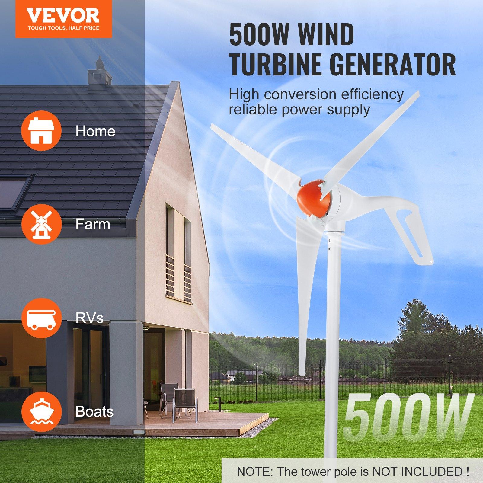 【Summerfinds】VEVOR 500W Wind Turbine Generator with Anemometer, 12V Wind Turbine Kit, 3-Blade Wind Power Generator, MPPT Controller & Adjustable Windward Direction, Suitable for Home, Farm, RVs, Boats 【Summerfinds】VEVOR 500W Wind Turbine Generator with Anemometer, 12V Wind Turbine Kit, 3-Blade Wind Power Generator, MPPT Controller & Adjustable Windward Direction, Suitable for Home, Farm, RVs, Boats