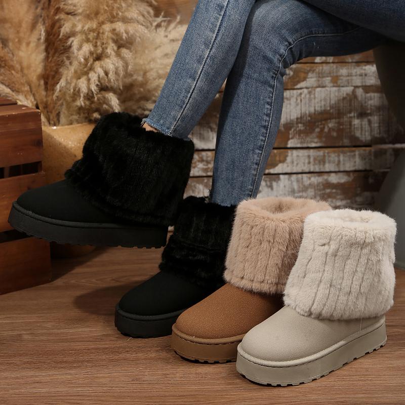 Womens Snow Boots Warm Fluffy Faux Lined Short Booties for Winter with Casual Platform Shoes Design