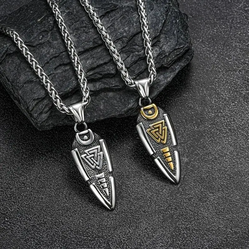 Viking Arrowhead Pendant Necklace Norse Rune Spear Charm Silver Gold Two Tone Chain Retro Mens Jewelry Punk Gift