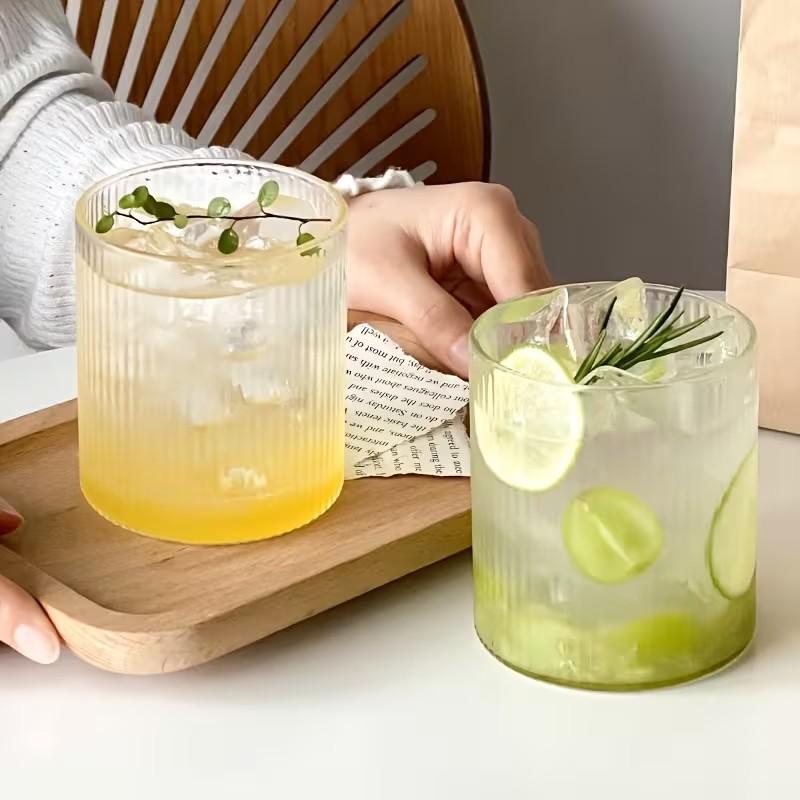 High Borosilicate Glassware Set, Vertical Groove Design, Elegant Drinking Glasses, Suitable for Whiskey, Cocktails, Ice Coffee, Juice, Beer, Soda