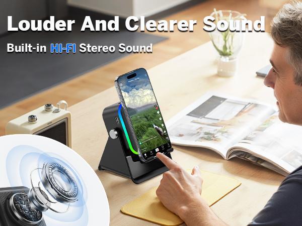 Wireless Induction Speaker With Colorful Ambient Light 360 Adjustable Phone Holder for iPhone Android Samsung Phone Speakers Wireless Induction Speaker With Colorful Ambient Light 360 Adjustable Phone Holder for iPhone Android Samsung Phone Speakers