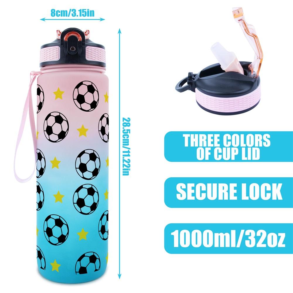 1pc 32oz Sports Water Bottle with Soccer Ball and Stars Pattern, Suitable for Sports, Fitness, Outdoor Travel, Time Marker Outdoor Durable Large Capacity Hiking Water Bottle