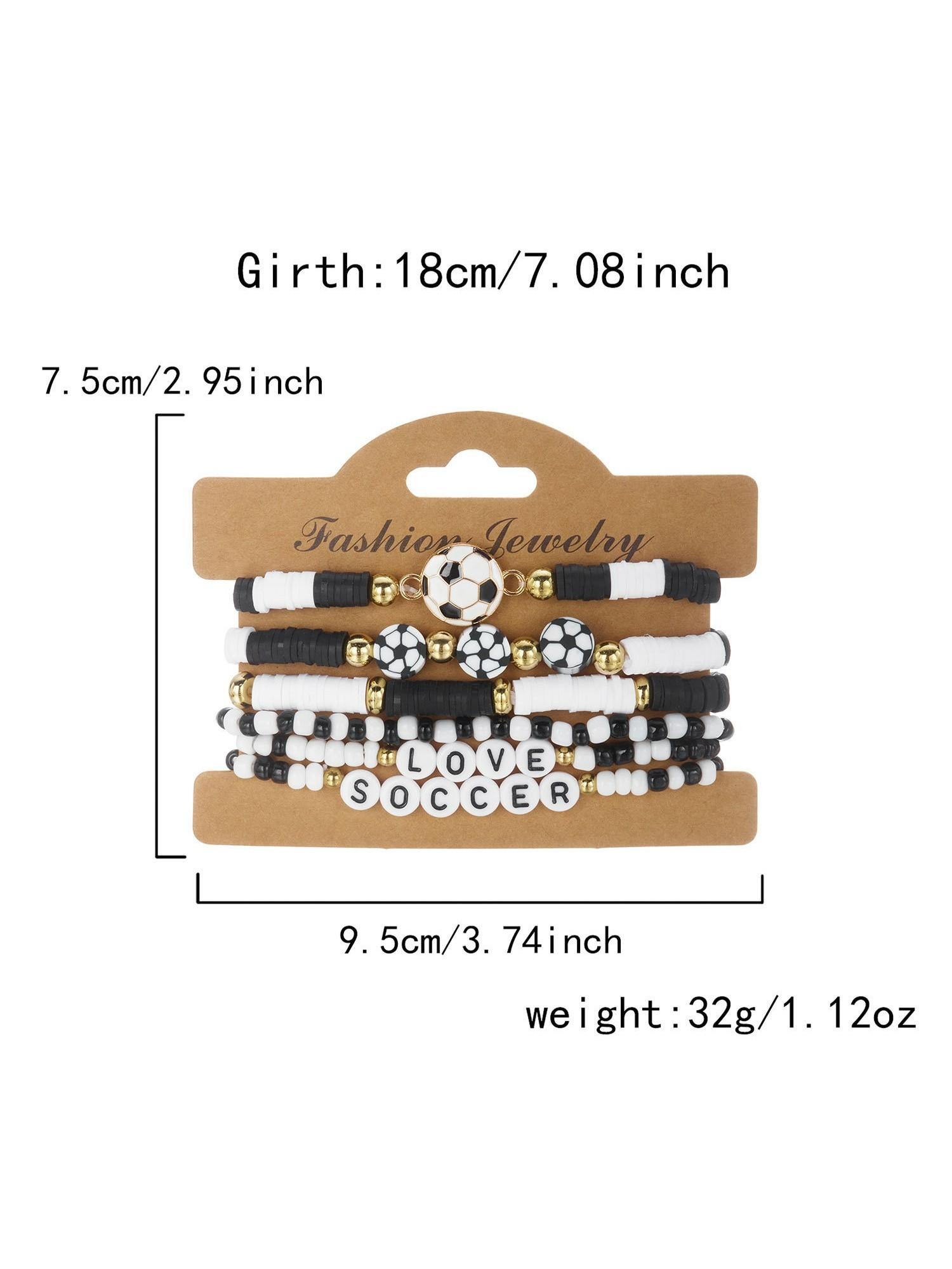 Basketball Rugby Beaded Bracelet Set, Fashion Sports Style Elastic Soft Clay Bracelets, Trendy Athletic Jewelry for Men and Women