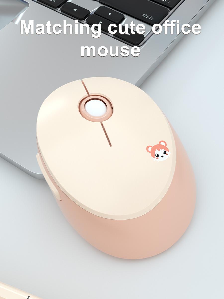 MOFii 1 Set Wireless Keyboard and Mouse Combo, Pink Bear Cute Office Keyboard Mouse, 2.4G Plug and Play, Compatible with Laptop & Desktop, US Qwerty (Battery Not Included)