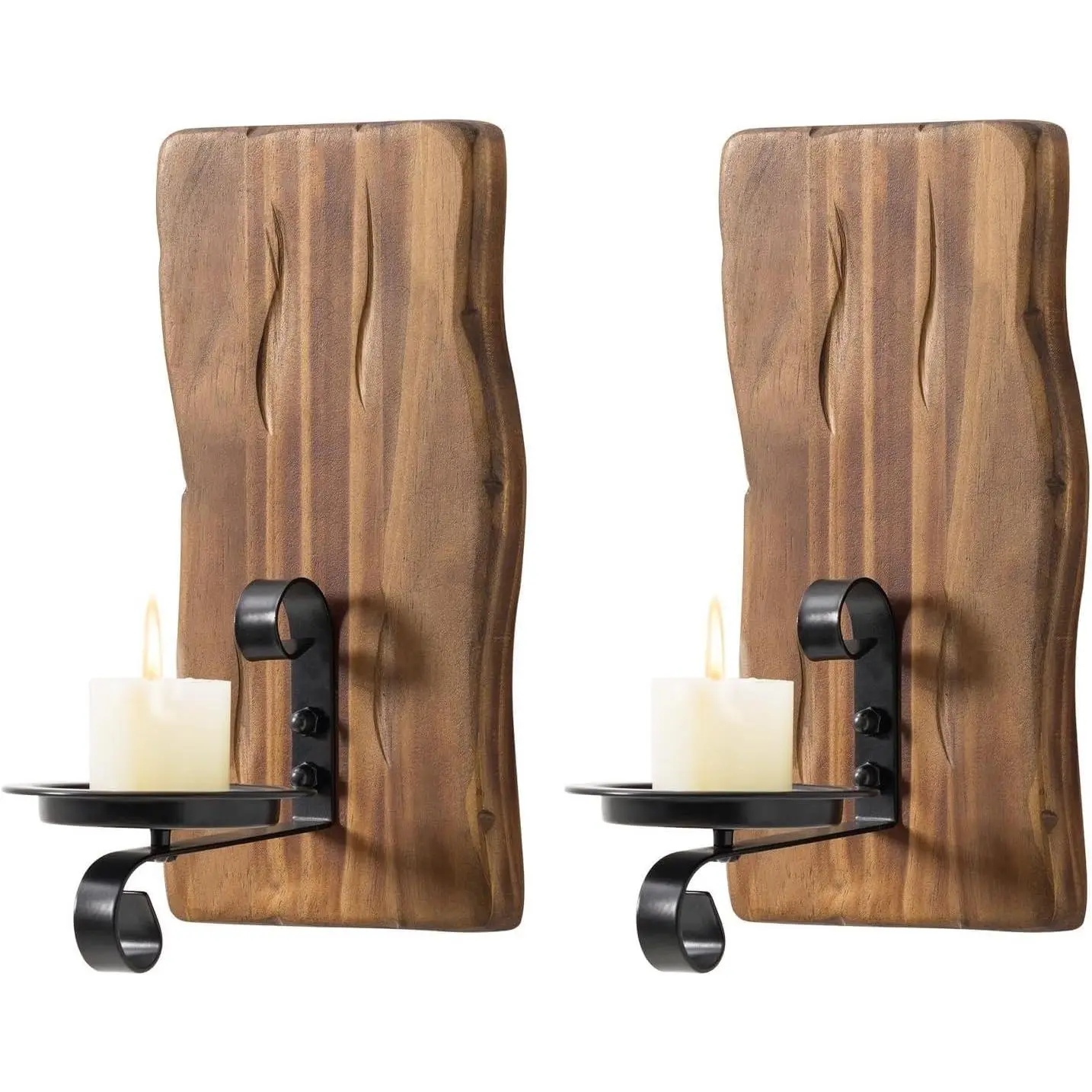 Vintage Industrial Wall Sconce Set of 2,Farmhouse Wall Art Decor for Pillar & Taper Candles,Farmhouse Antique Wooden Wall Sconces Candle Holder for Aisle, Vanity Mirror,Hallway,Bedroom,Bar(Driftwood)