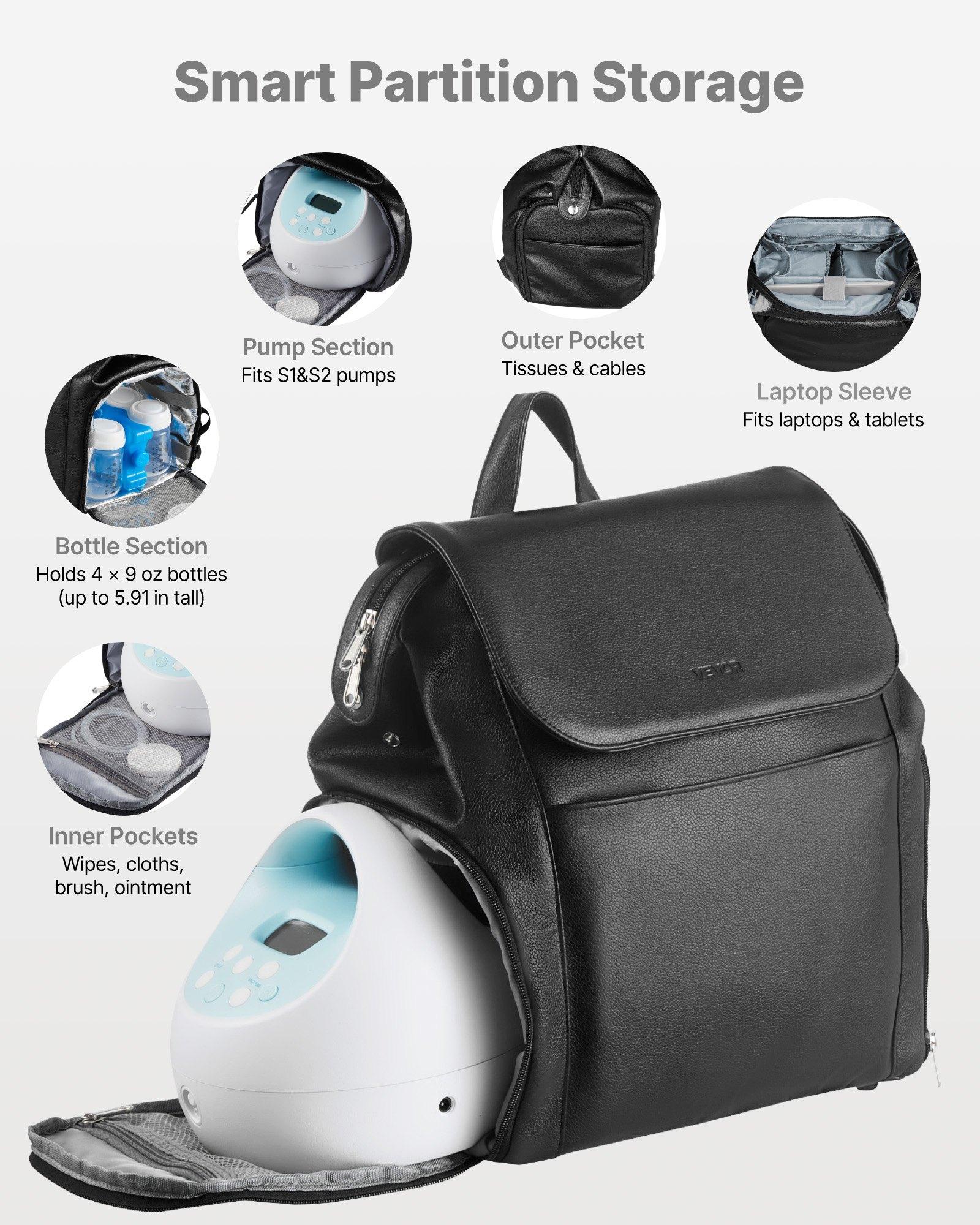 fathersdaygift  VEVOR Breast Pump Backpack, Breast Feeding Bag with Ice Pack, Fits for S1/S2, Pumping Accessories Breastmilk Storage, Portable Pump Carrying Case for Work, Travel and Family Use, Black