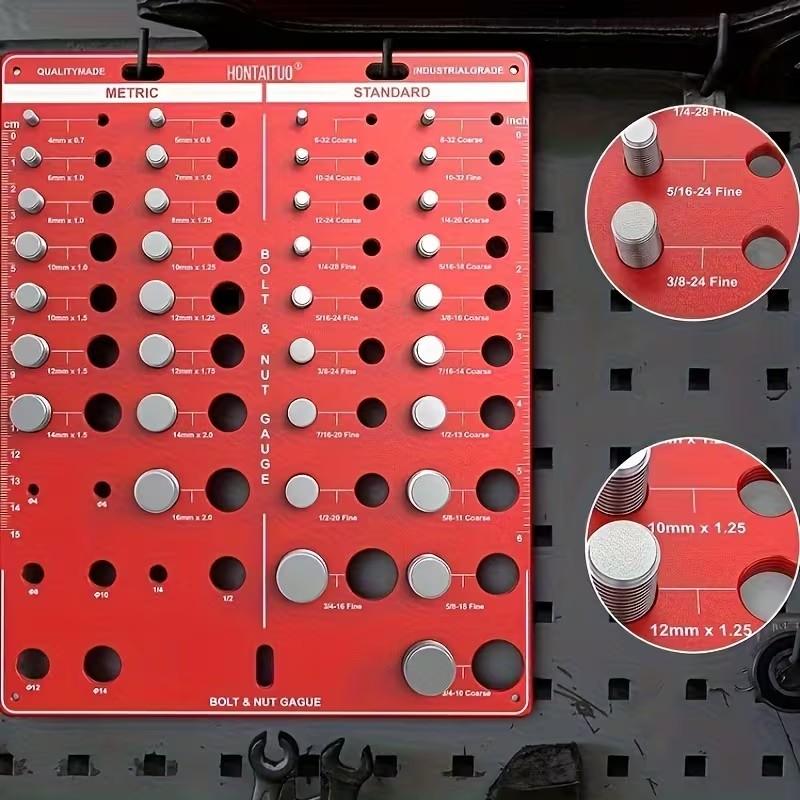 Aluminium -44 Thread Checker, Nut and Bolt Thread Identification Gauge, Suitable for Metric and Imperial Sizes, Includes Standard Ruler