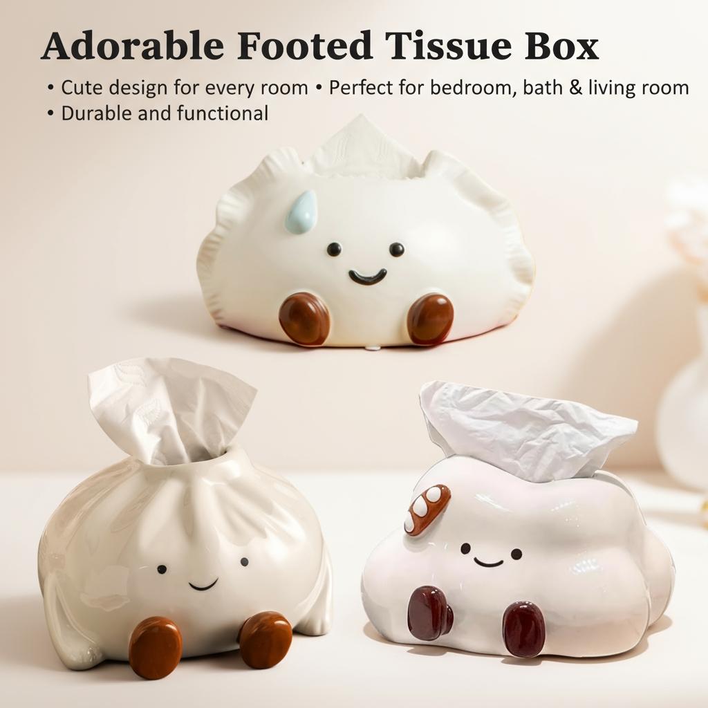 Cloud-Shaped Ceramic Napkin Holder, Creative Cute Dumpling Face Paper Towel Box, High-End Living Room Bedroom Bathroom Desktop Decor, Bathroom Decor Supplies