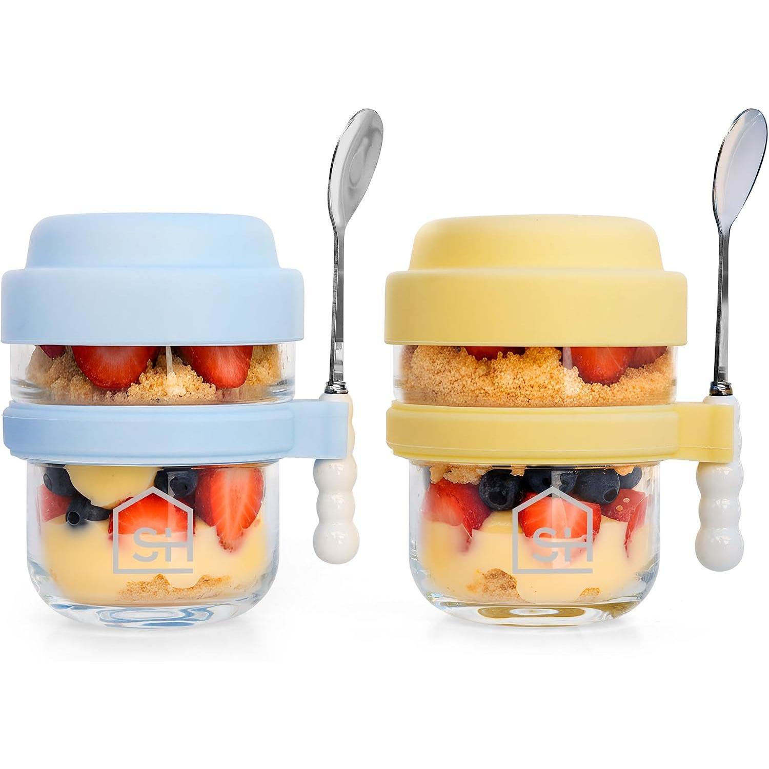 4 Pack Parfait Cups with  and Spoons –  Yogurt Cups for -the-Go Breakfast, Snacks & Overnight Oats