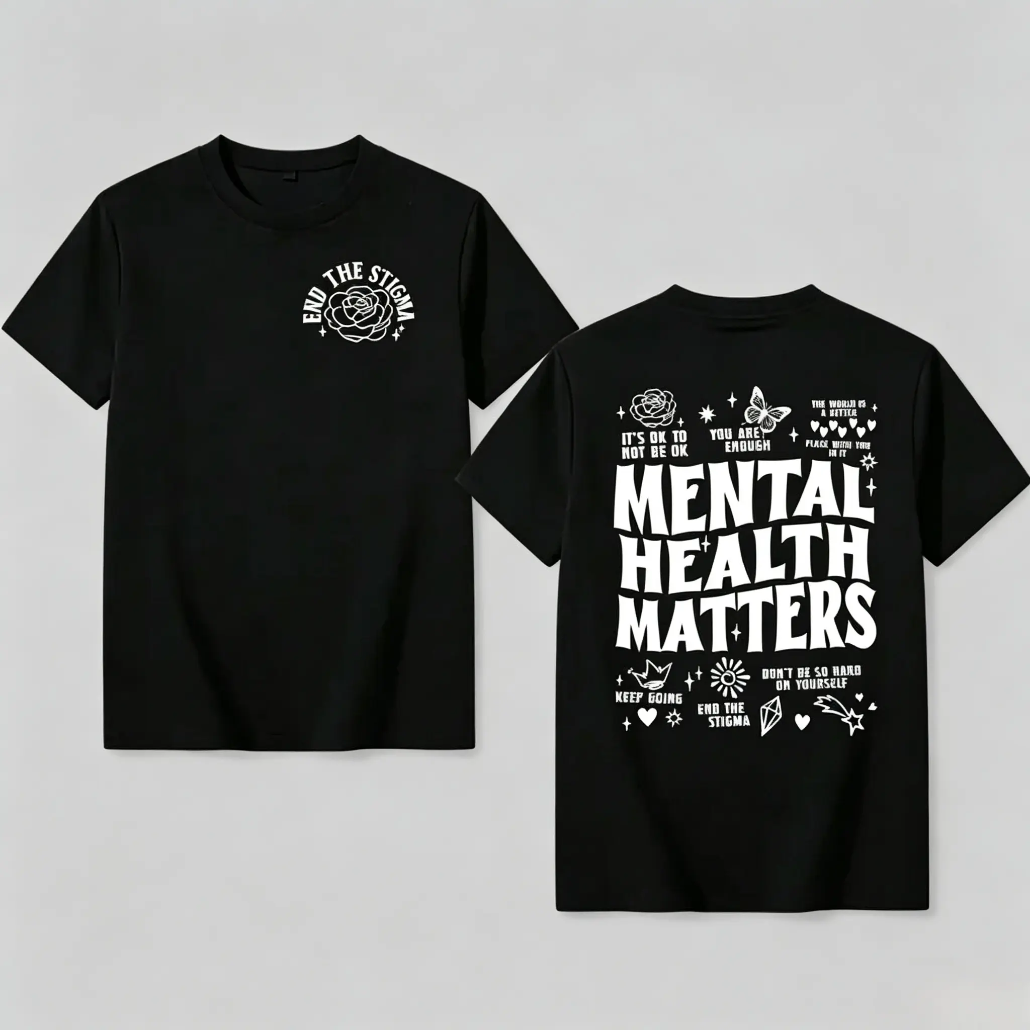 Women's Mental Health Casual Sports Top - Double Side Print, Positive Message, Motivation Wear, Mental Awareness T-Shirt