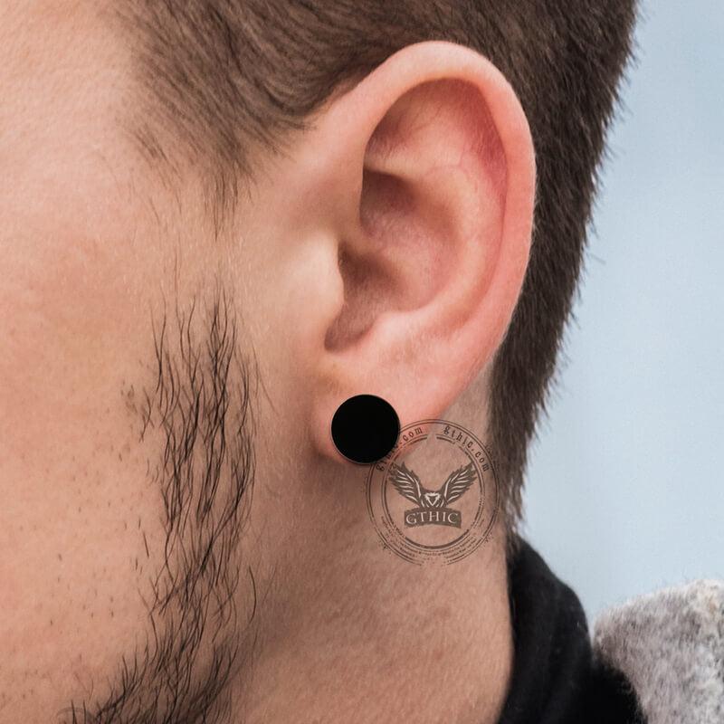 GTHIC Black Barbell Stainless Steel Screw Stud Earrings for Men Women Daily Wear Fashion Accessories