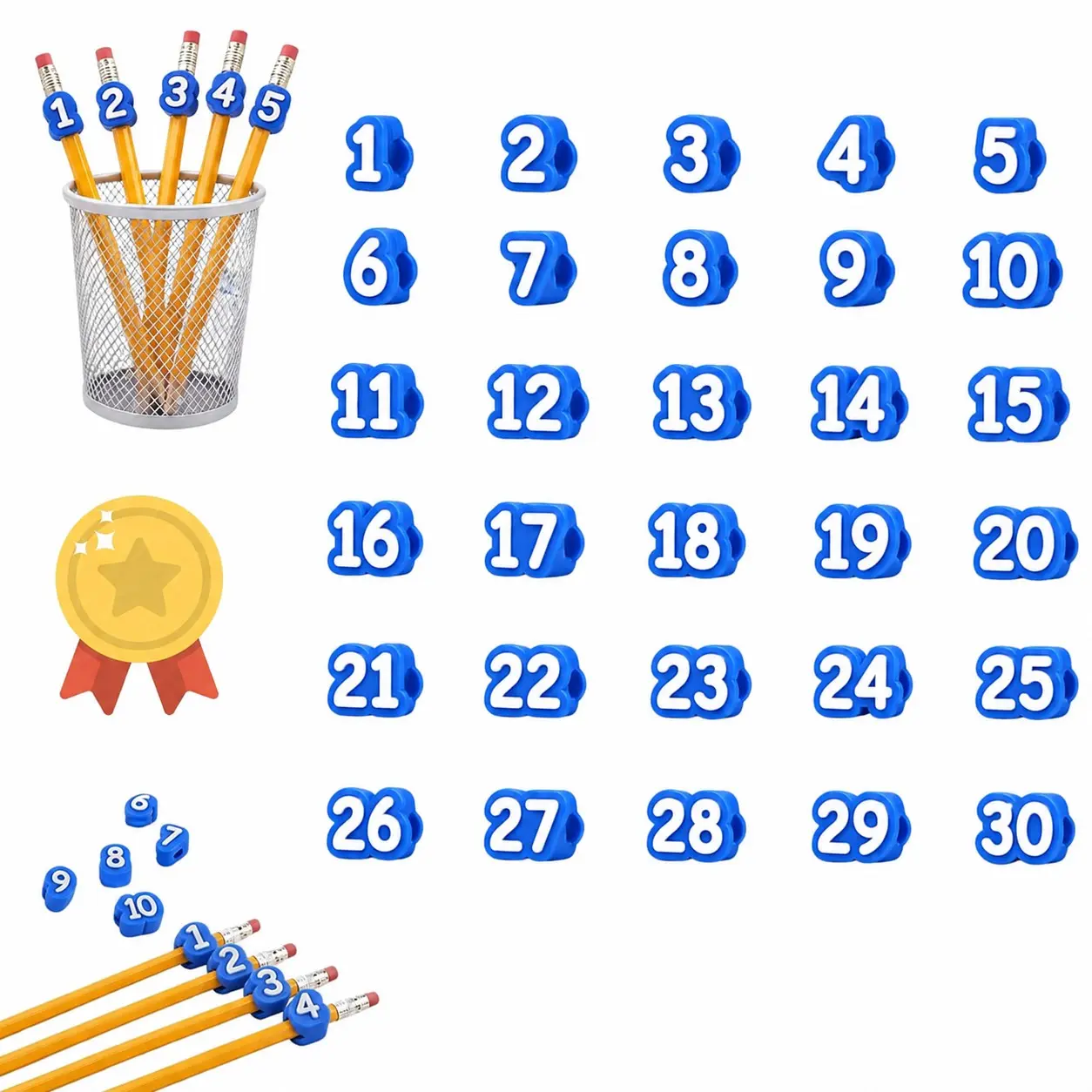 Reusable Numbered Pencil Caps 1-50, Teacher Classroom Management Supplies Anti-Loss Labels, Class Organization Marker Cap Set (No Pencils Included)