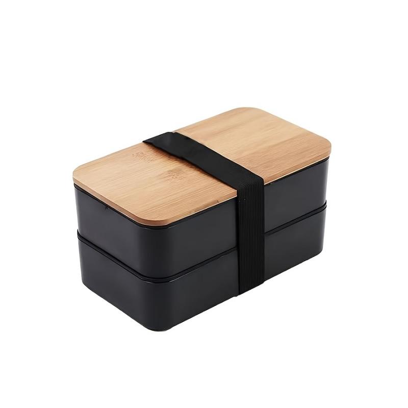 Double-Layer Bento Box with Dividers, Insulated Large Capacity Microwave Safe Stackable Plastic Lunch Box, Japanese Style Reusable Container