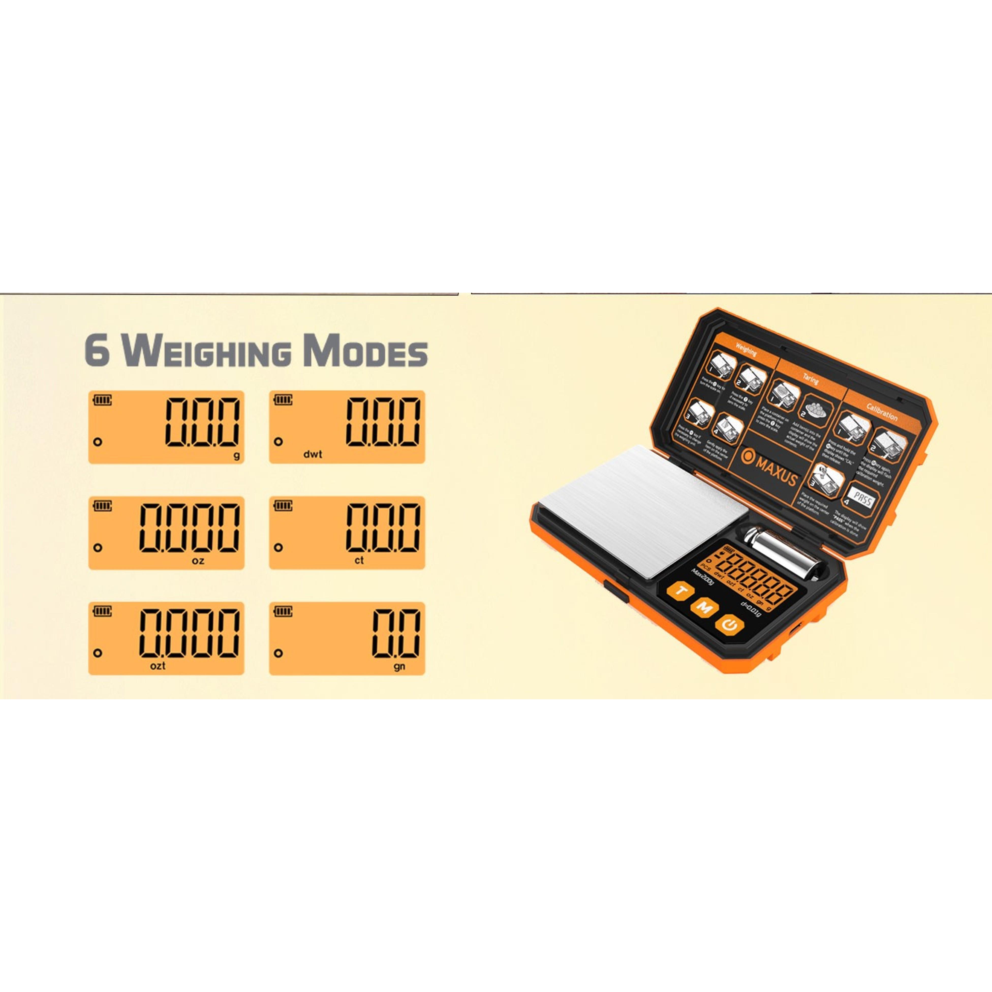 Pocket Scale, 200g x 0.01g, with 50g Calibration Weight and USB Cable | Digital Gram Scale, 6 Units, Backlit LCD, Stainless Steel Platform, Rubber Edges, for Jewelry, Coins, Powders, Food or GemsGift