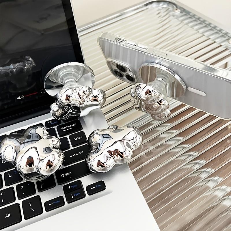 Advanced Electroplated Silver Cloud Magnetic Lazy Phone Stand, Foldable and Extensible Handle, Detachable Back Handle, Ideal Gift