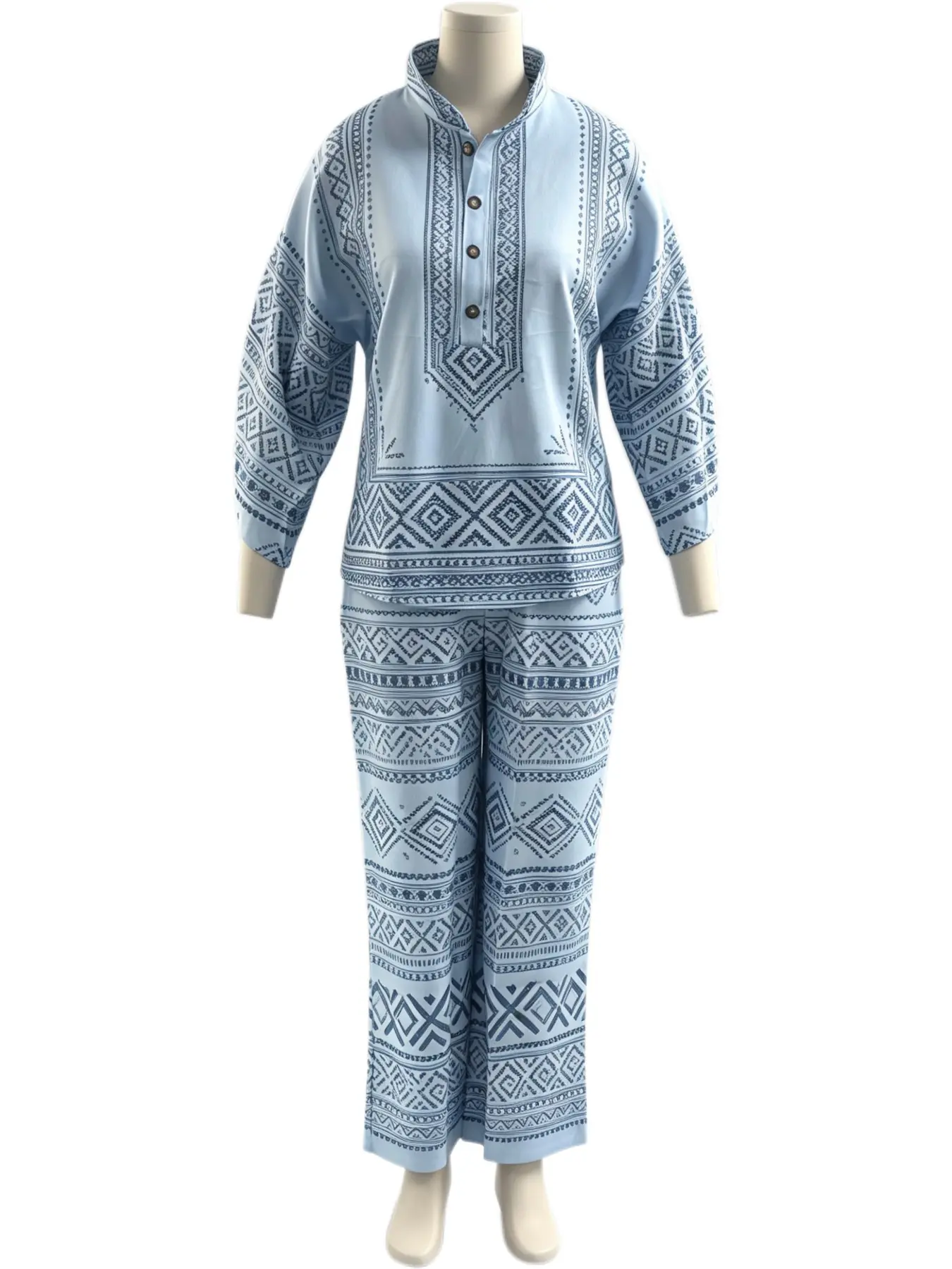 Women's Ethnic Geometric Print Casual Baggy Batwing Sleeve Outfit Set, Stylish and Comfortable, Perfect for Daily Wear and Special Occasions