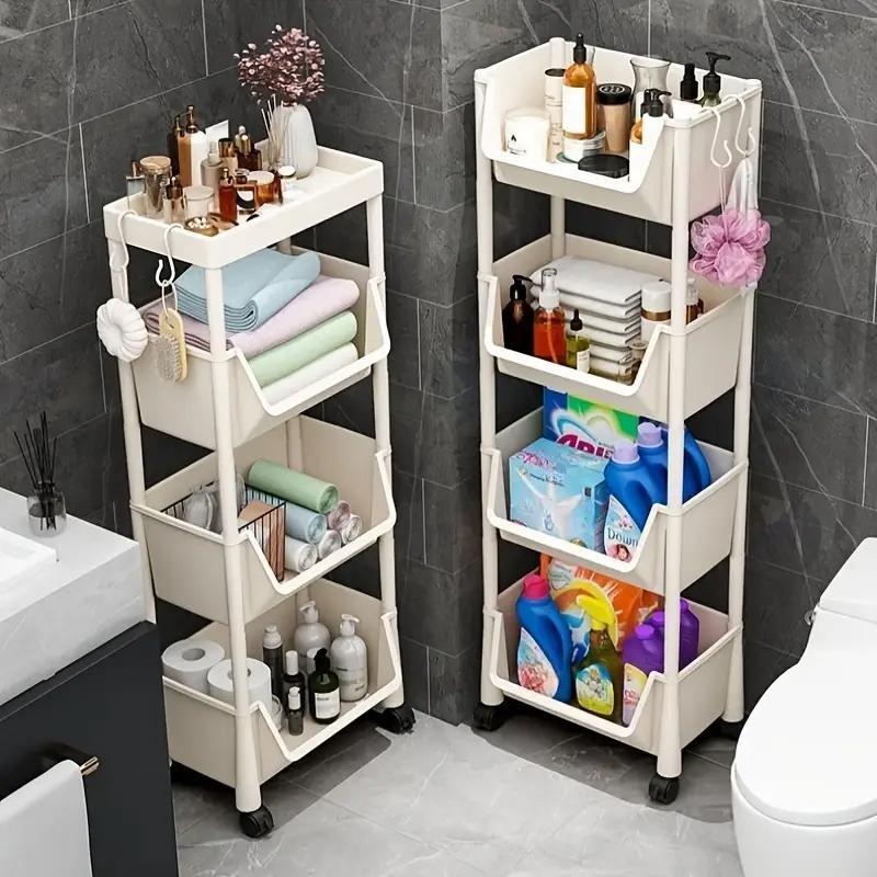 5 Layer Practical Mobile Rolling Multi-Functional Plastic Storage Cart with 4 Wheels, Floor Standing Shelves for Living Room Bedroom Dormitory Home Bookshelf Display Storage Rack